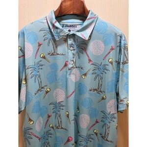 Chubbies Polo‎ Shirt Mens XL Blue Golf Tropical Print The Weekend Has Arrived